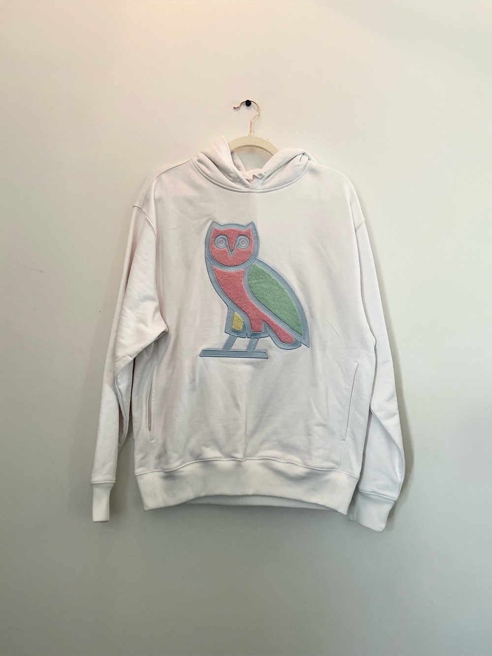 OVO - White Pullover Hoodie with Pastel Owl Appliqué